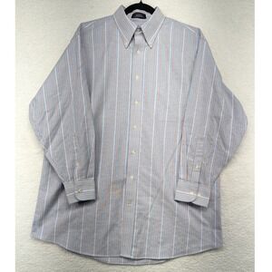 Stafford Mens Classic Fit‎ Button Down Shirt 17 32-33 Blue Stripe Cotton Blend